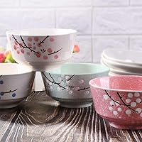 Vista 4 de Juego de 4 cuencos de arroz japoneses, de 5 pulgadas, estilo japonés, pintados a mano, de ciruela, floral, ciruela, para postre, aperitivos, sopa
