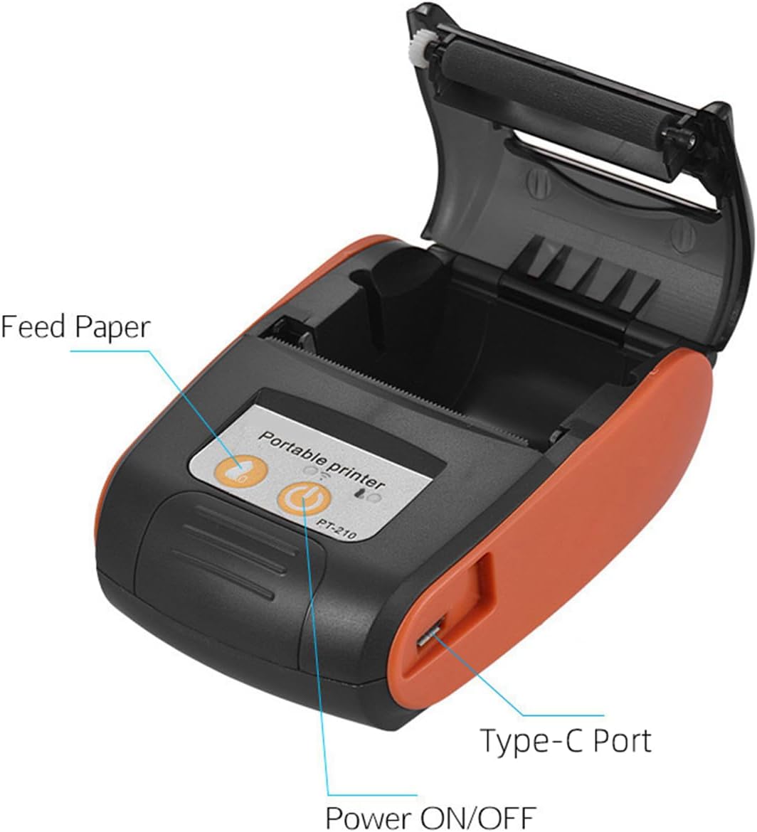 Thermal Receipt Printer, PT-210 58mm Portable Thermal Printer Handheld Ticket Bill Printer for Retail Stores Restaurants Factories Logistics Small Business,1 Paper Roll - Image 9