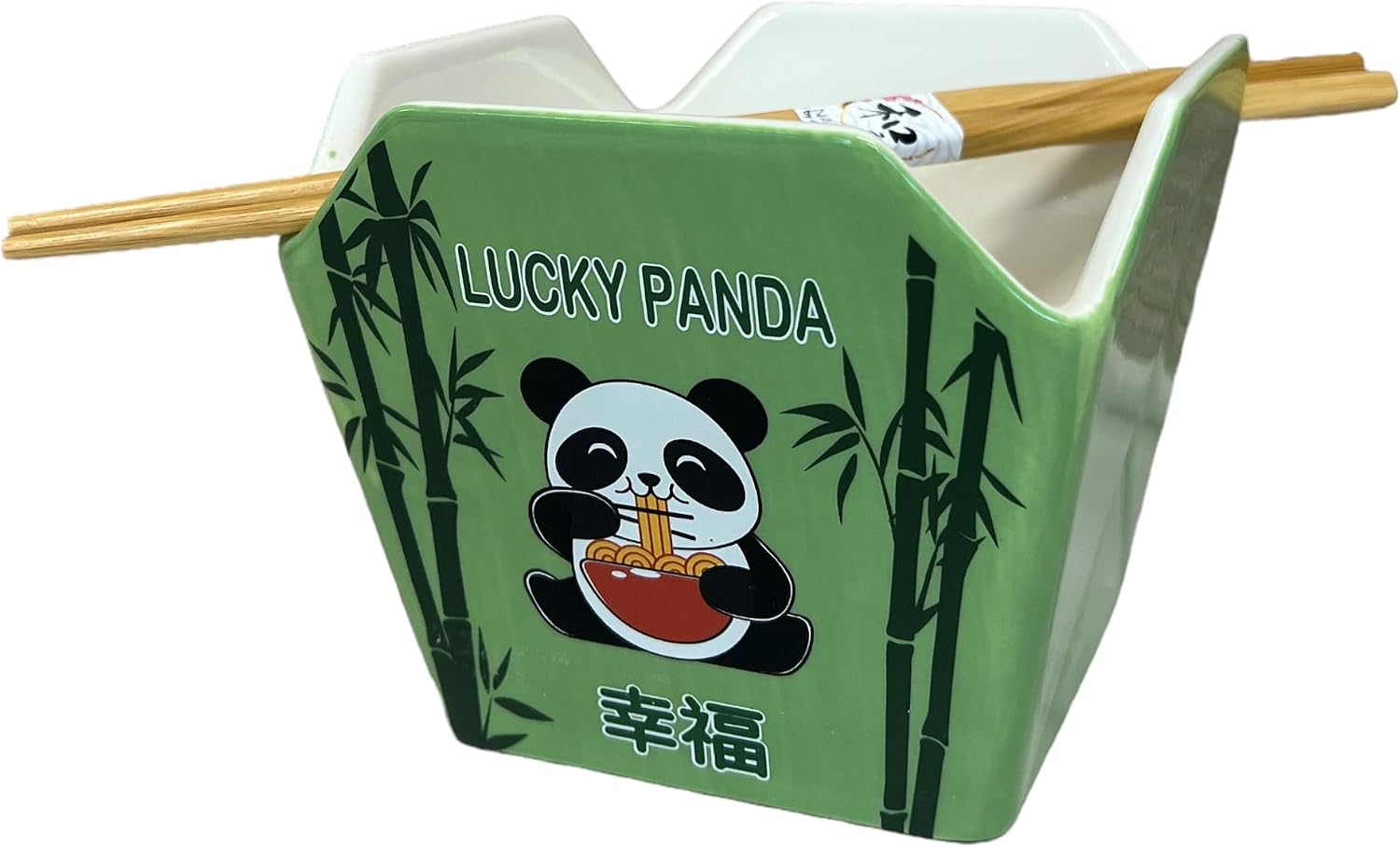 Urban Tokyo Chinese Takeout Box Style Porcelain Bowl With Chopsticks 18 fl oz Square Shape Rice Noodles Pasta To Go Box Shaped Bowl Microwave Dishwasher Safe (Hungry Panda)