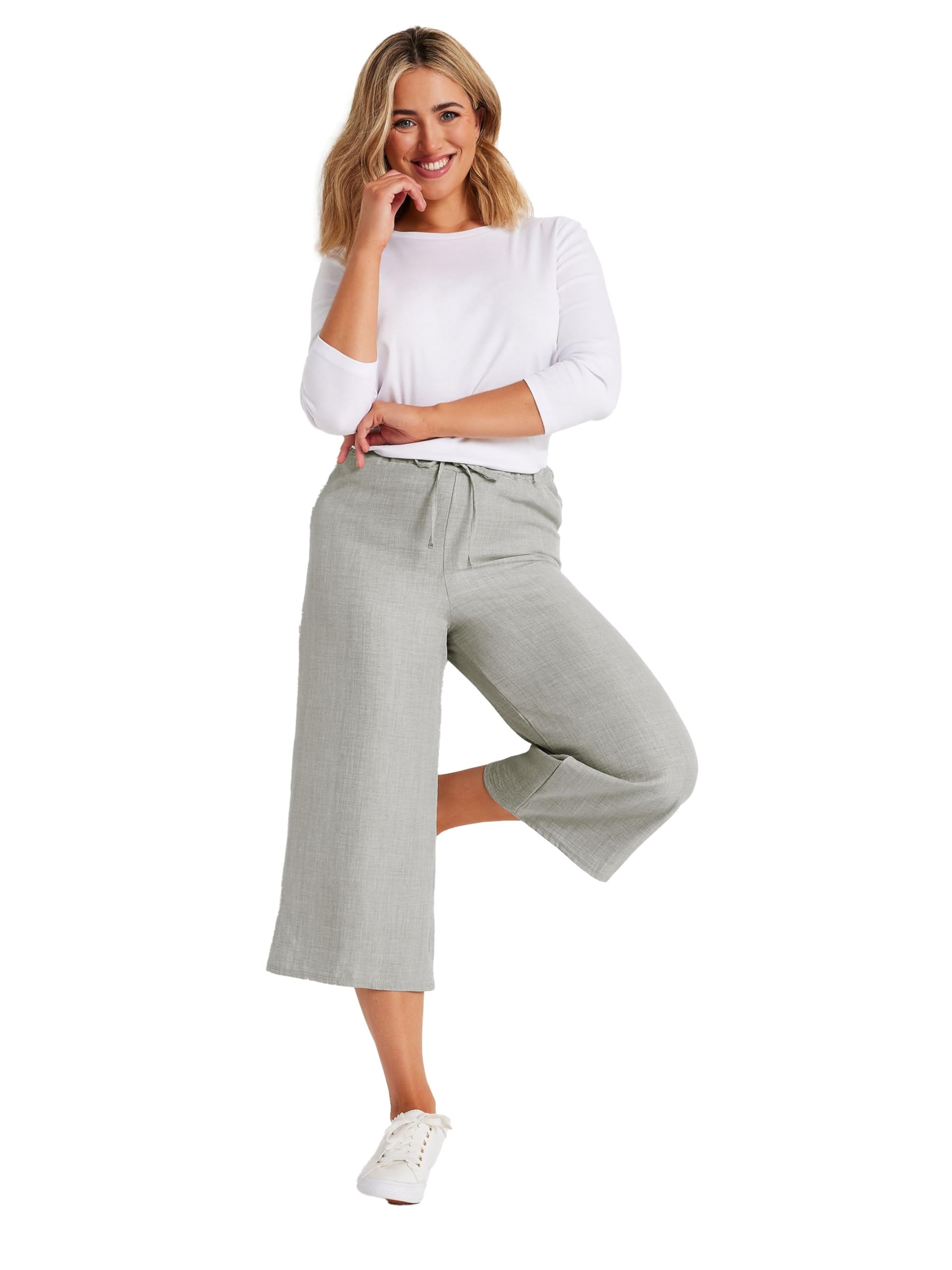 M&Co Women's Petite Linen Look Culottes in Grey | Size: 14L