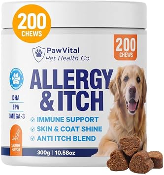 Dog Allergy Chews - 200ct Dog Allergy Relief for Itching Skin & Paw Licking - Allergy and Immune Chews for Dogs with Probiotics & Colostrum - Anti Itch Supplement for Seasonal Allergies, Salmon Flavor