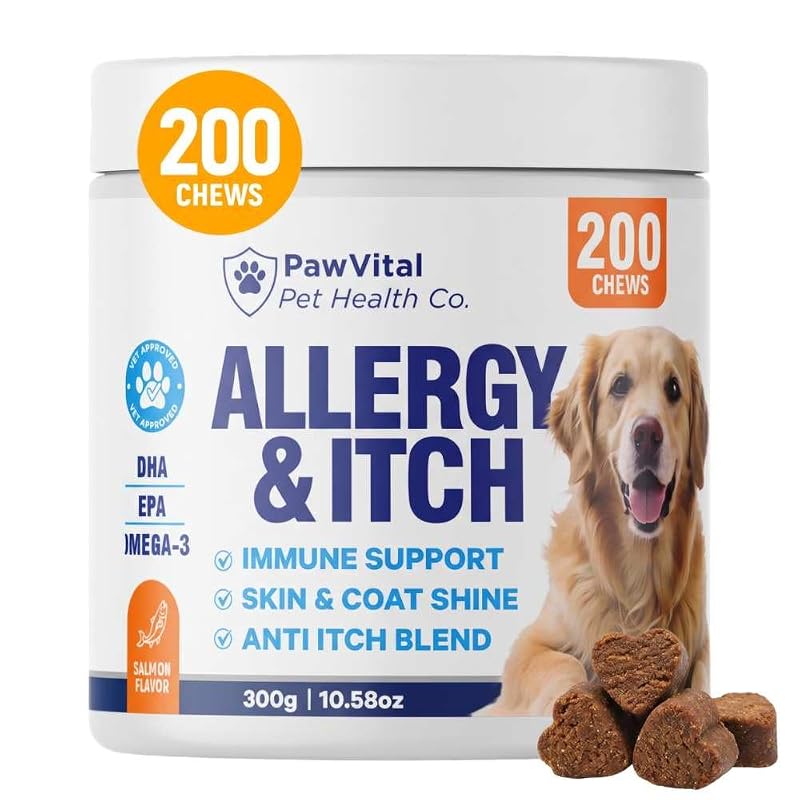 Suplemento mastigável para cães com probióticos, colostro e sabor salmão PawVital, 200 unidades
