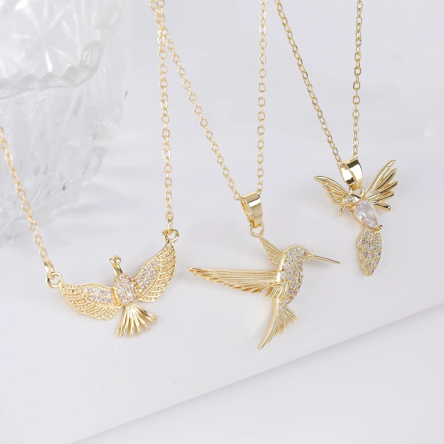 LUSSO 14K Filled Gold Hummingbird Necklace For Women, Swallow Hummingbird Necklaces Chain Birds Animal Pendant Necklaces, Cute Animal Jewelry
