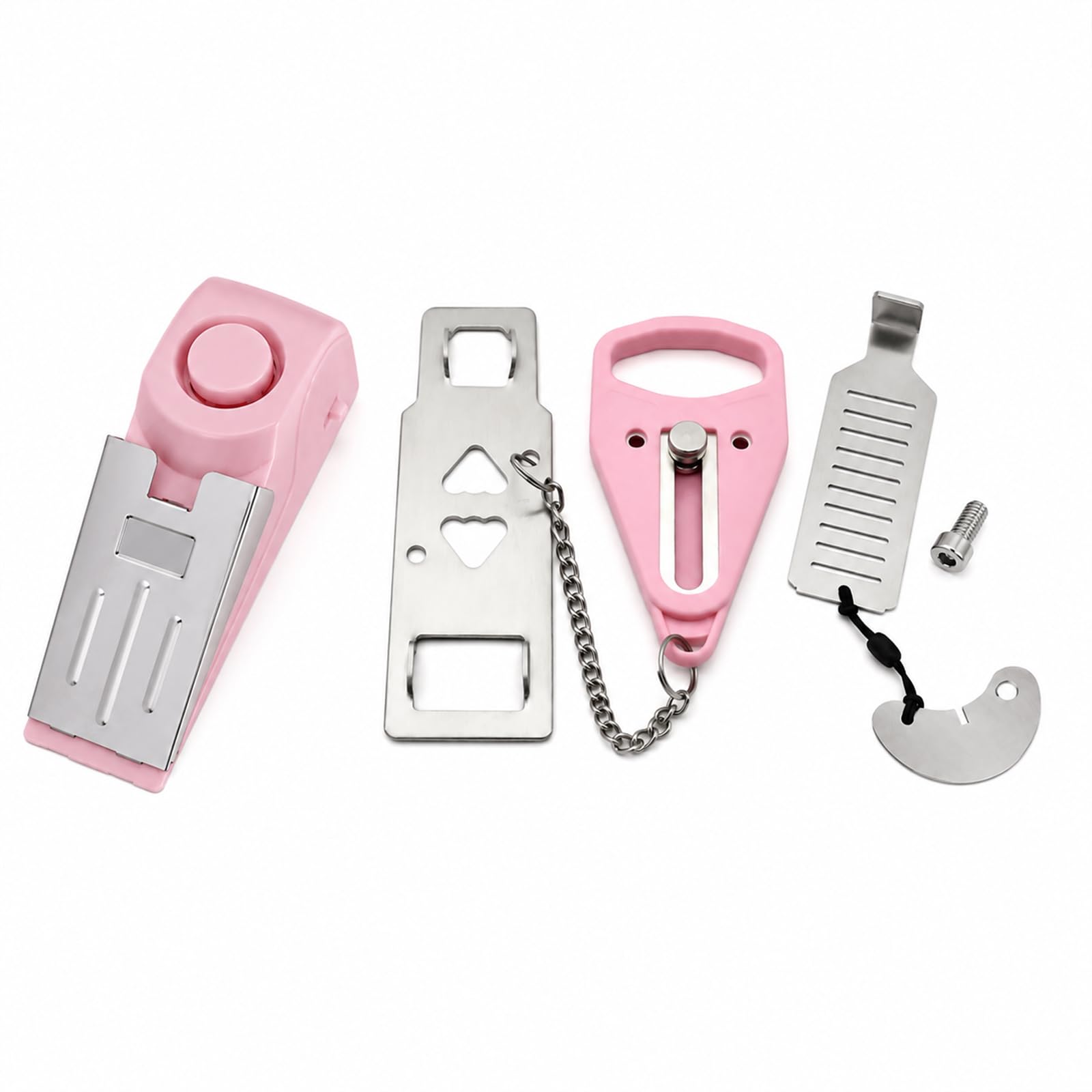 Portable Door Lock, 3 PCS Hotel Door Lock Travel Safety, Non-Slip Wedge Door Stopper Alarm with 120dB Alert, Travel Door Lock for Home Hotel Travel Security Personal Protection (No Battery) (Pink)