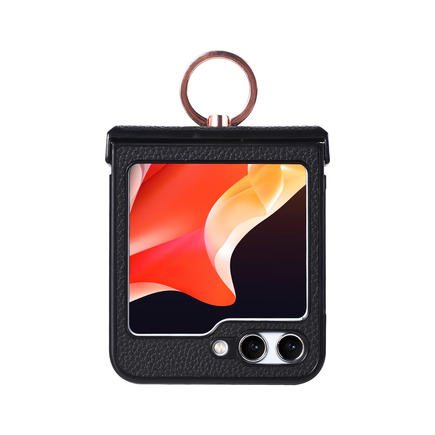 CIRONI Custodia in Pelle per Samsung Galaxy Z Flip 5, Cover con Anello Magnetico, Custodia Sottile Antiurto con Cerniera,Nero