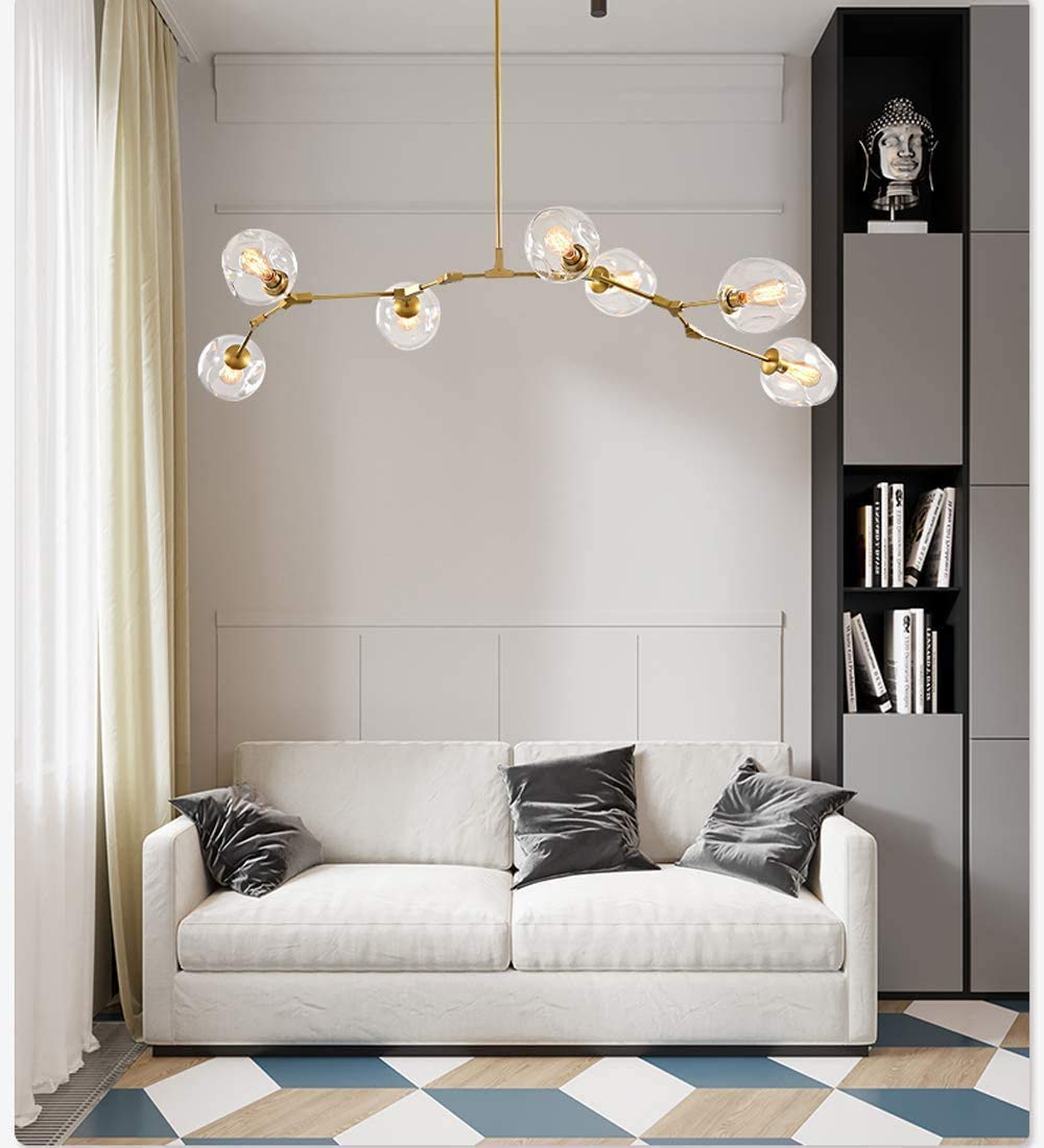 Lampadario Moderno Sputnik con Sfera di Vetro Nordico, Lampada a Sospensione Industriale in Metallo a 7 luci E27 Lampada a Sospensione con Ramo Regolabile, lampade da soffitto per Sala da Pranzo,