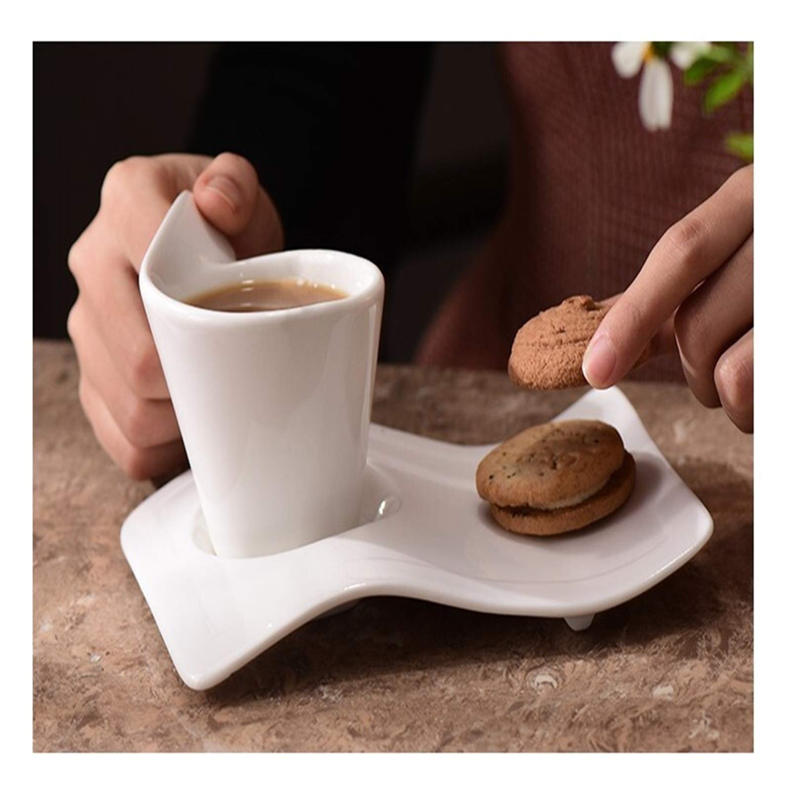 Tazas de Cafe,Coffee Mug Copa de la Boda de cerámica y platillo de café Taza de Leche de la Tarde Taza de té de la Taza de café Set(220ML)