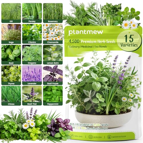 Herb Seeds 15-Pack – 4,500+ Non-GMO Heirloom Seeds for Planting – Indoor & Outdoor Herb Garden Kit with Basil, Cilantro, Rosemary, Thyme, Dill, Sage – Medicinal & Culinary Herb Seeds Variety Pack