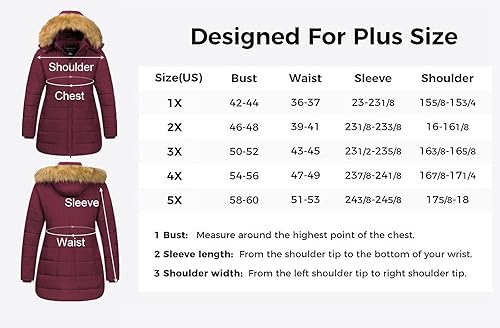 Miniatura 8 de CREATMO US Abrigos de invierno de talla grande para mujer, chaqueta larga acolchada con forro polar, parka con capucha de piel extraíble, disponible