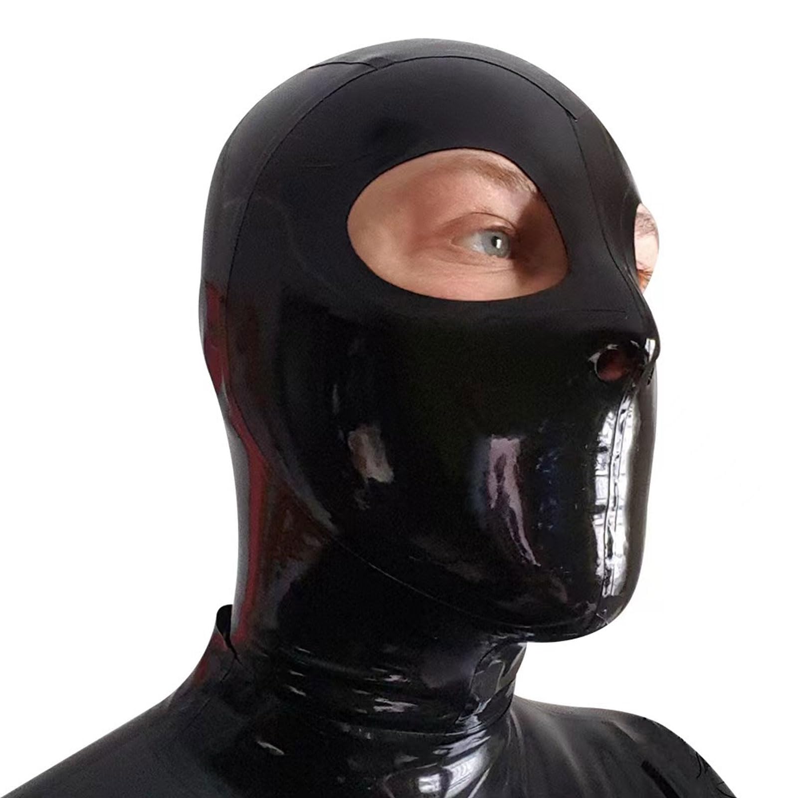 PRLBESL Latex Hood Riding Mask Breathable Exposed Eyes Zipper Open for Unisex Christmas Handmade Halloween(Size:S-63CM)