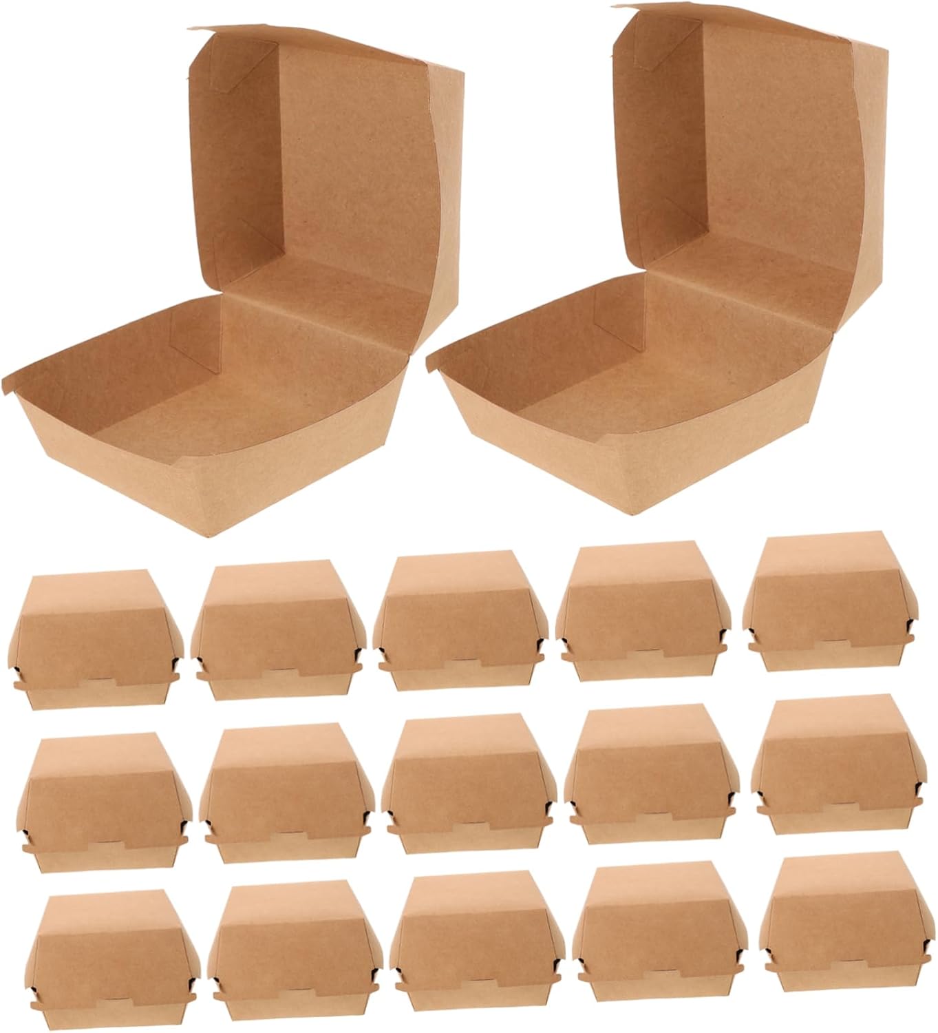 ABOOFAN 50pcs Kraft Paper Burger Boxes Take Out Containers Clamshell Food Packaging for Restaurant Party