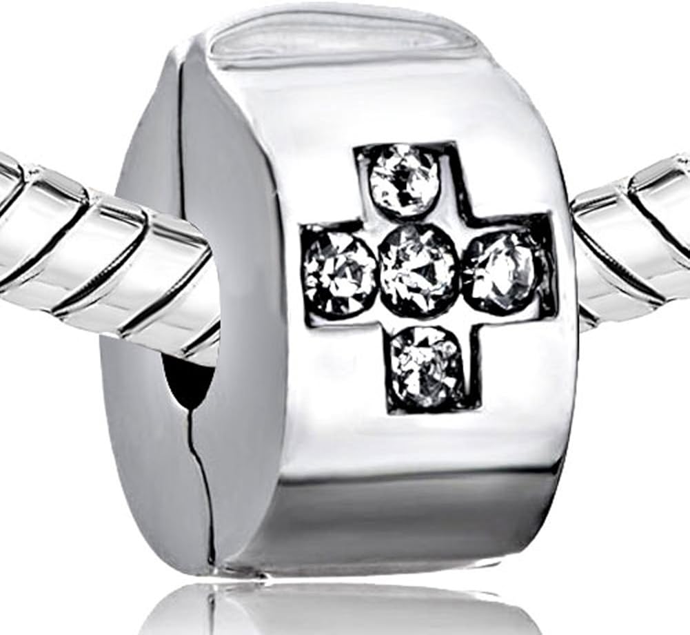 LovelyJewelry Clip Lock Round Stopper Charms Beads For Bracelets Cross