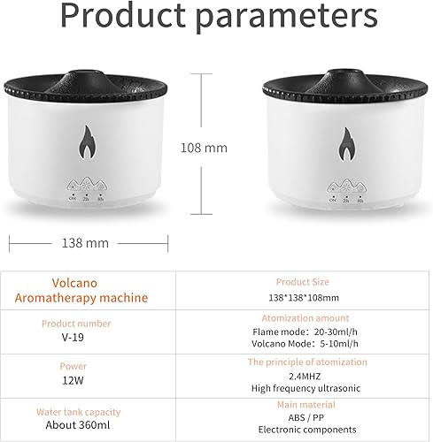 Miniatura 9 de BOHOFAM Difusor de aceite esencial de 12.2 fl oz, difusor de volcán y llama, 2 modos, difusores para el hogar con 7 luces coloridas, incluye 4