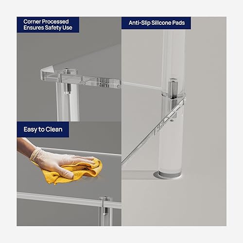 Miniatura 4 de HMYHUM Escritorio de acrílico para computadora de 40 pulgadas con estantes de almacenamiento reversibles, escritorio transparente de oficina en casa