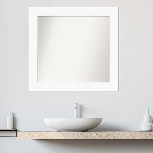 Miniatura 4 de Amanti Art Espejo de baño blanco para sobre el fregadero, 28 x 30 pulgadas, espejo de tocador rectangular blanco, marco de madera moderno medio, se