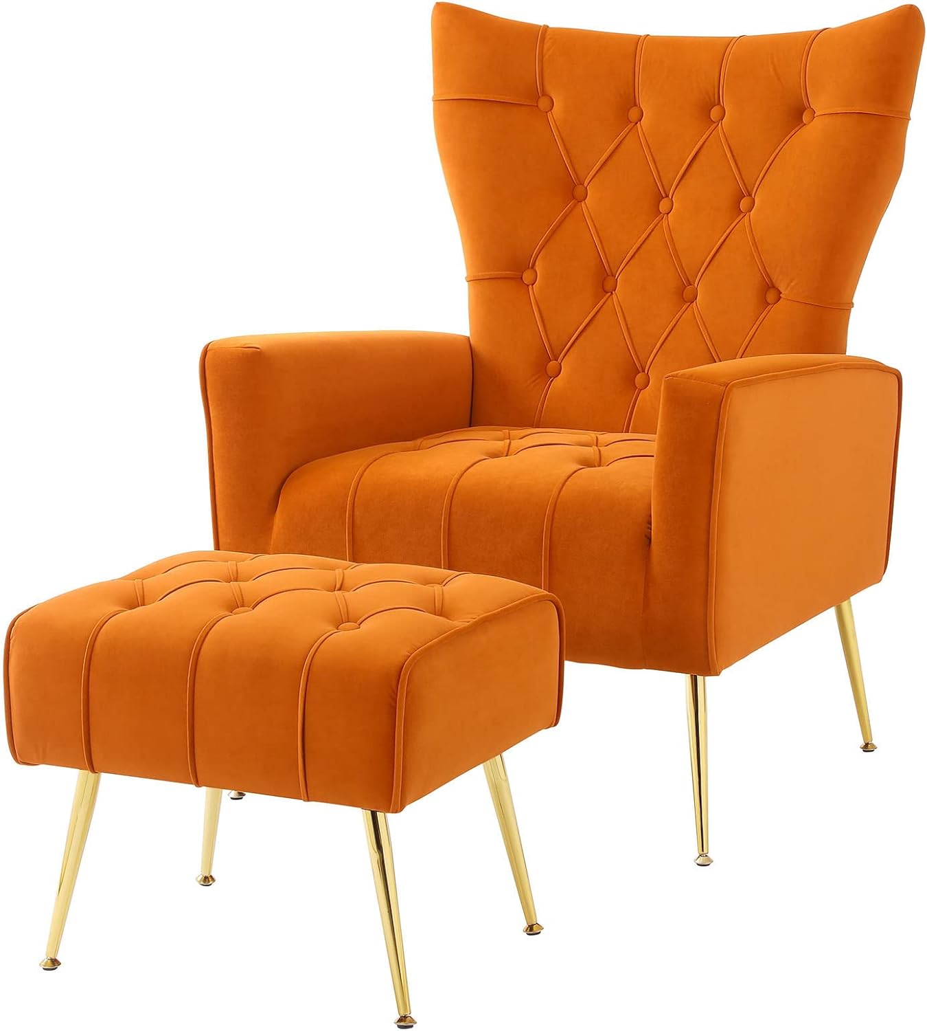 HANLIVES Accent Chair with Ottoman,Modern Mid Century Velvet Sherpa Armchair and