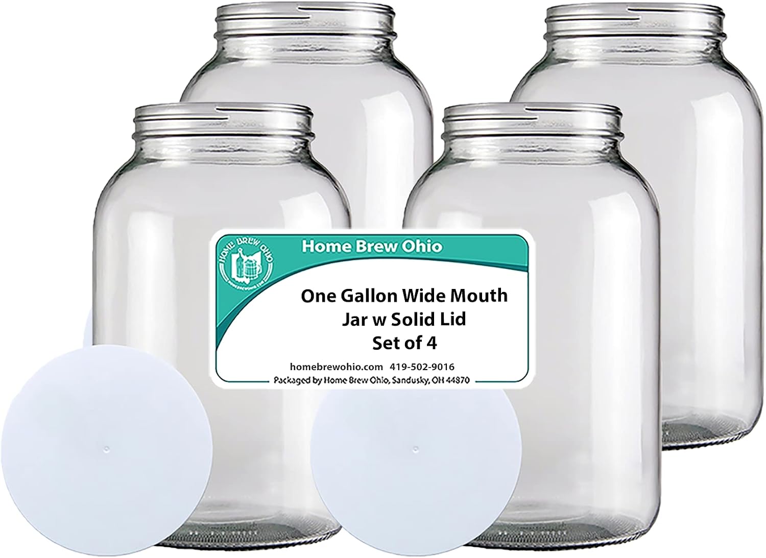 Home Brew Ohio One Gallon Glass Wide Mouth Jar With Solid Lid Set of 4
