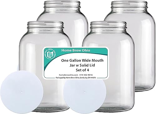Miniatura 2 de Home Brew Ohio Tarro de cristal de boca ancha de un galón con tapa sólida, juego de 4