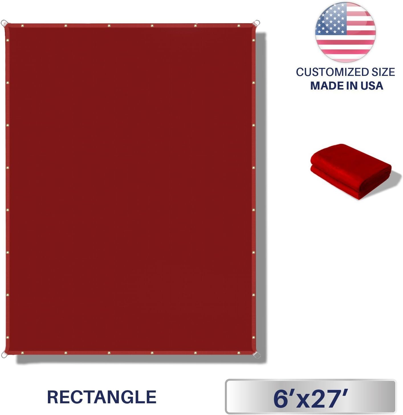 6' x 27' Waterproof Sun Shade Sail Straight Edge Outdoor Canopy Cover UV Block for Lawn Patio Backyard Garden Deck Pergola (Red)