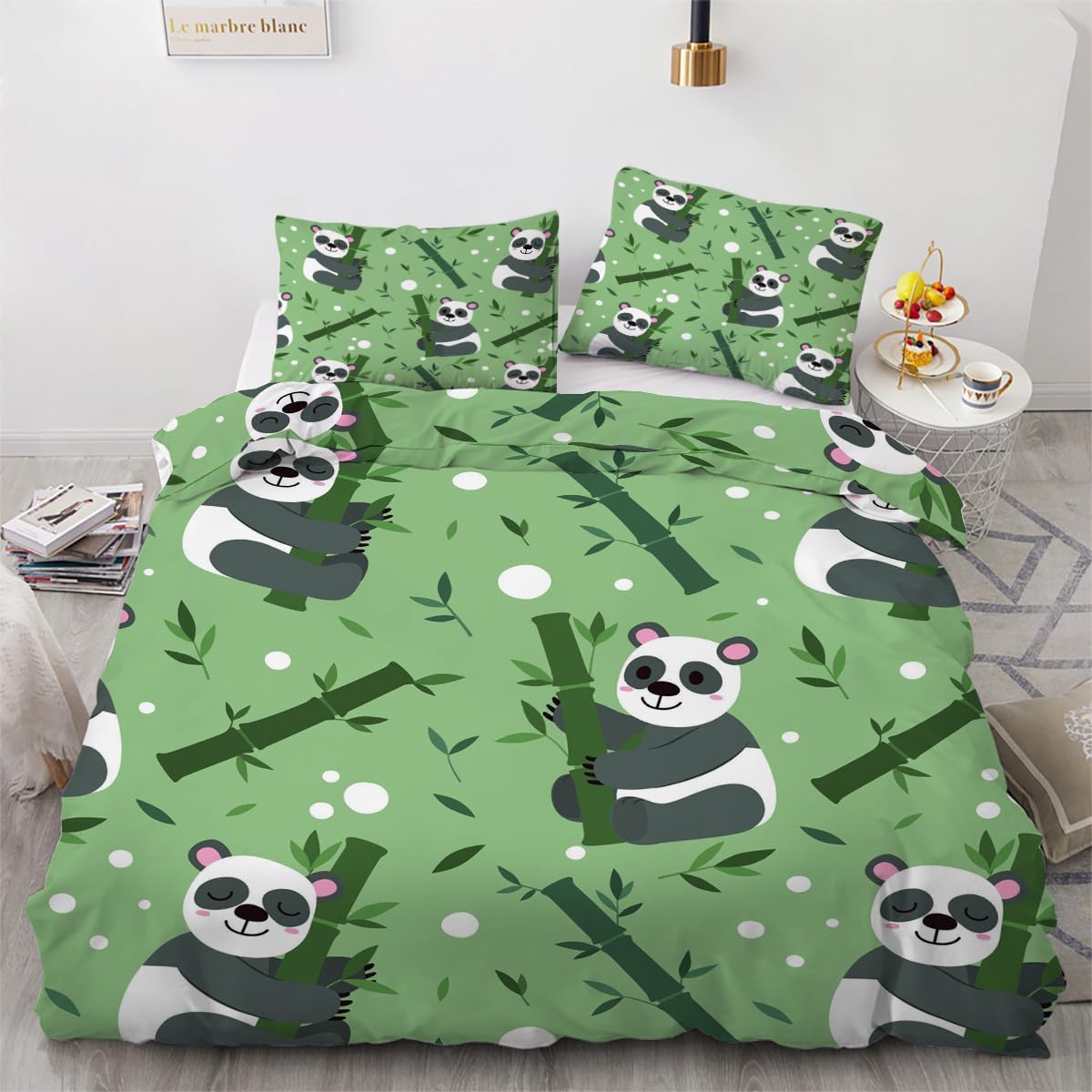 Housse de couette 240x260 panda confortable et facile à enfiler pour grand lit