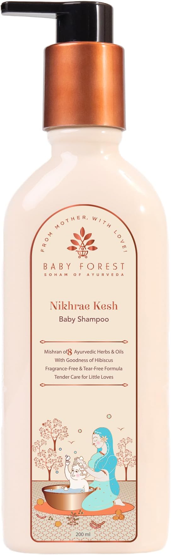 Baby Forest Nikhrae Kesh Baby Shampoo Infused With Paraben- Free | Contains 8 Ayurvedic Natural Essential Oils, Herbs, Flowers, Seeds oil & Medicinal plants | 200ml