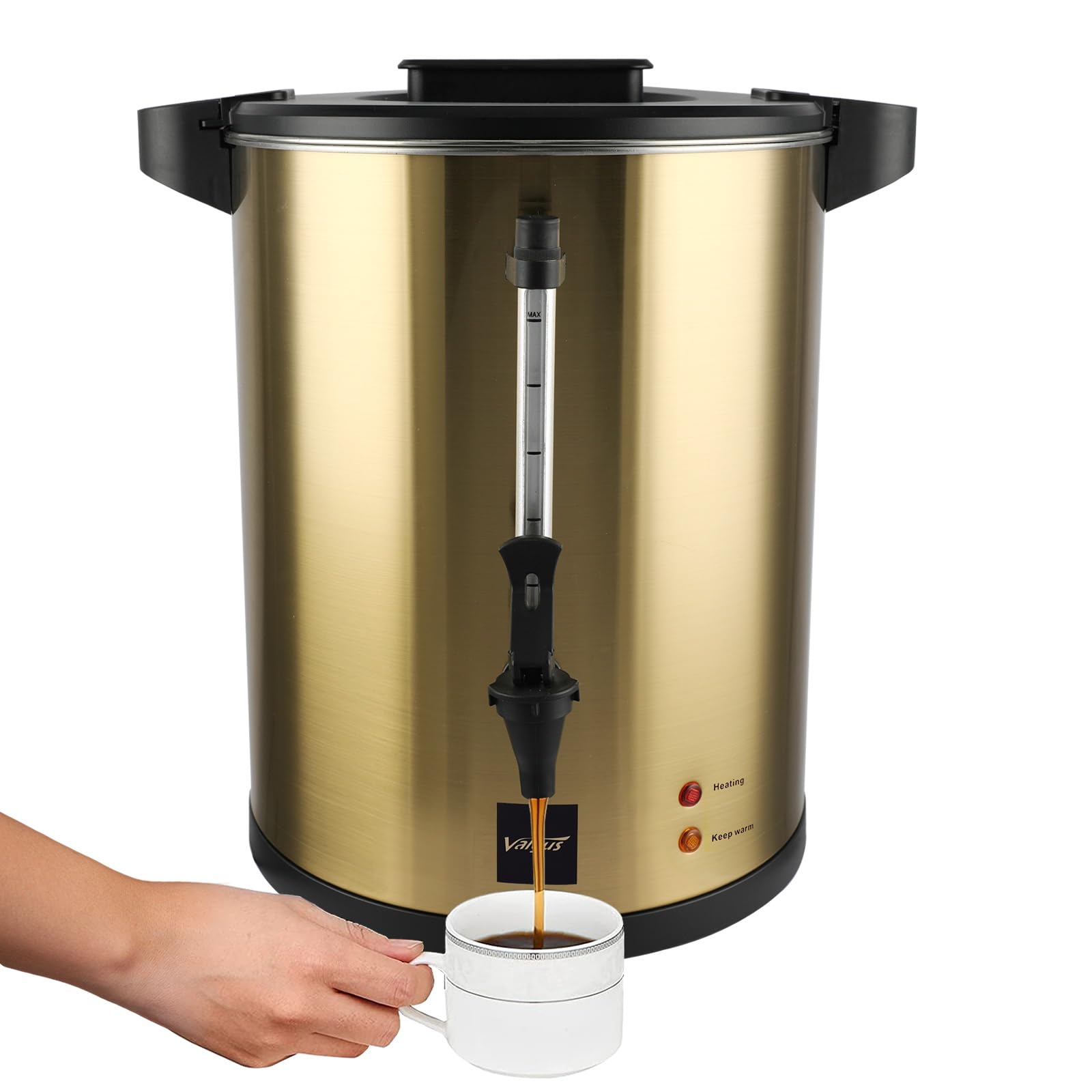 Valgus Kommerzielle Kaffee Urne 135 Cups 20l Gold | Doppelwandige Edelstahl Große Kaffeemaschine Professional mit Perkolator für Partys, Büros, Hochzeiten und Catering-Events