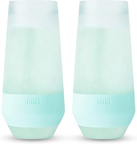 Host Champagne Freeze - Copas de vino de doble pared sin tallo con gel de enfriamiento activo y agarre de silicona aislada, vasos de plástico de 9