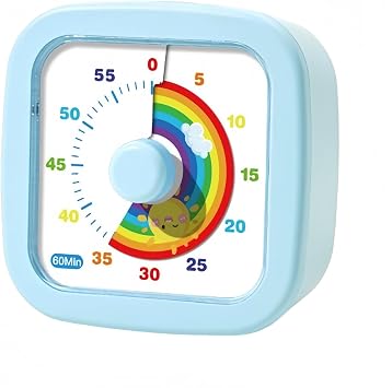 60 Minute Visual Timer for Kids and Adults, Non-Ticking Kids Timer, Visual Countdown Timers for Classroom Office Kitchen, Pomodoro Timer with Rainbow, Silent Time Management Tool Blue