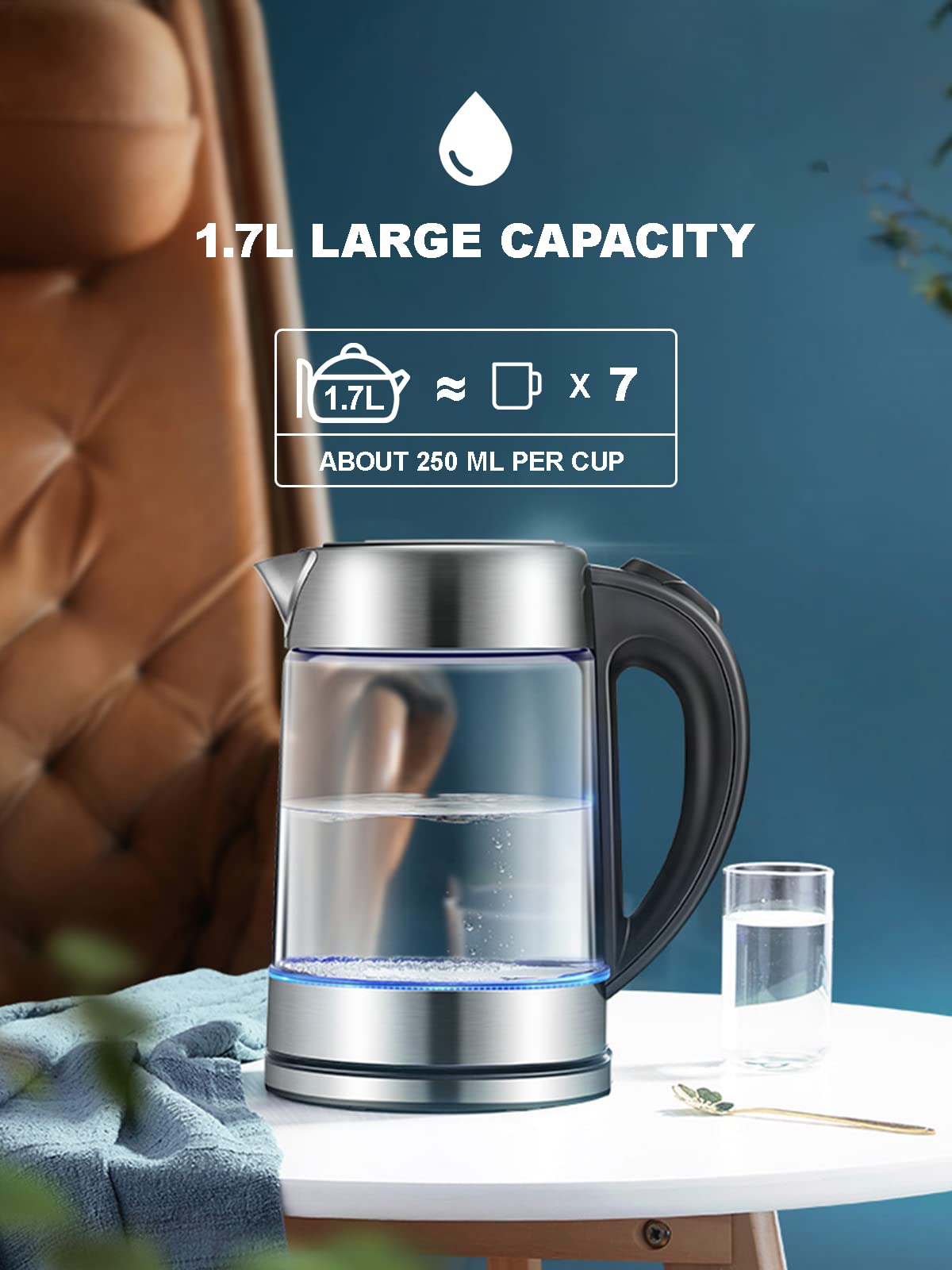 Hervidor Eléctrico, Indicador Led, Tecnología para Café, Té, Bebidas,Ua Caliente, Acero Inoxidable Apto para Uso Alimentario