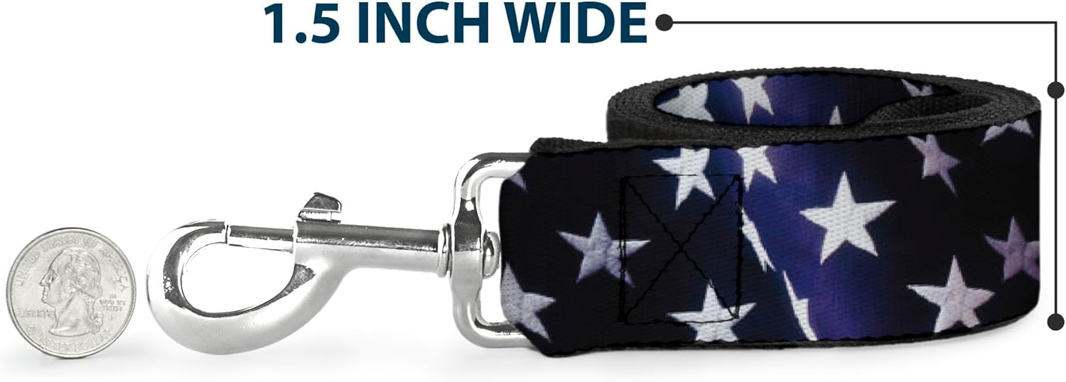 Dog Leash American Flag Vivid Stars Blue White 6 Feet Long 1.0 Inch Wide