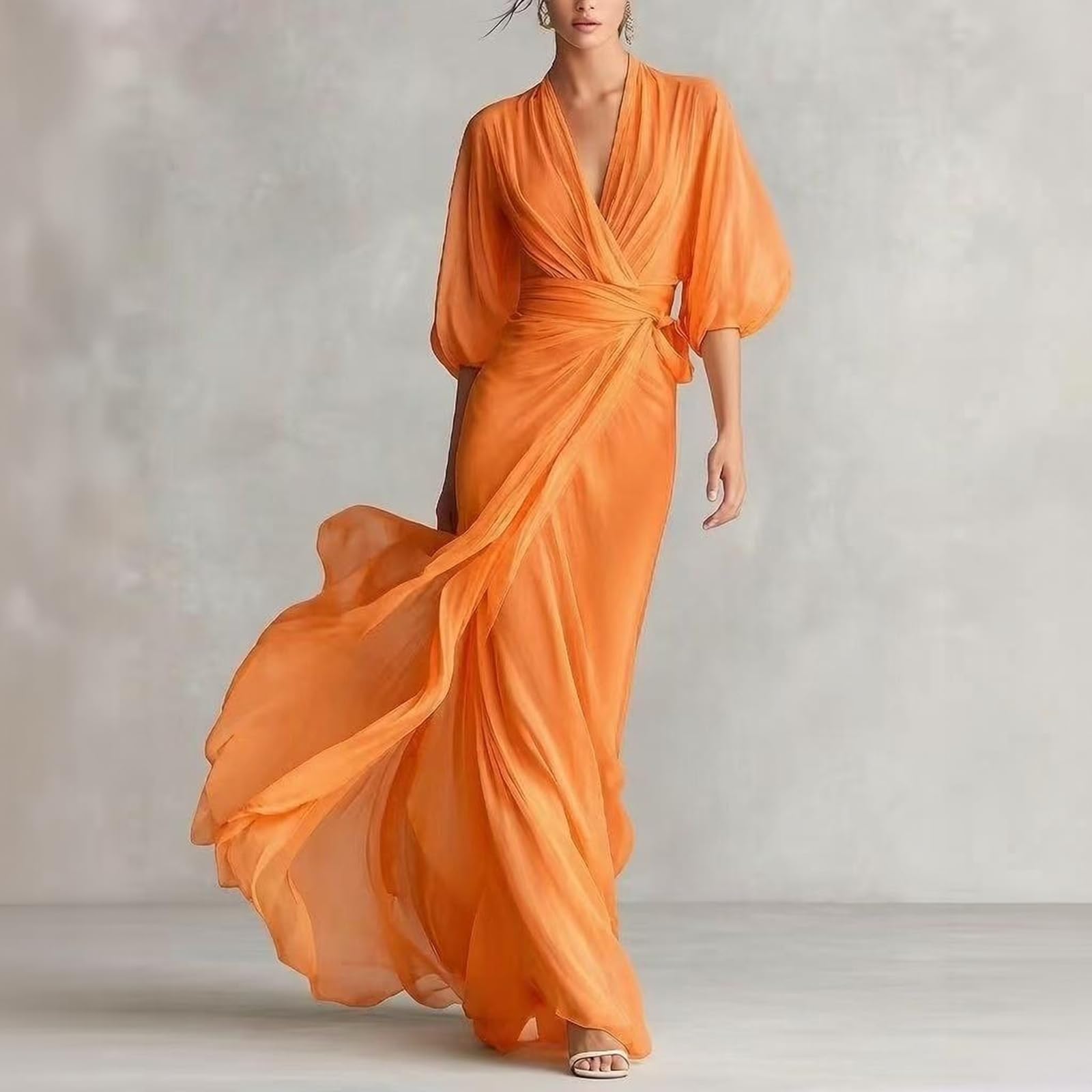 Vestido De Mujer Y Tul con Diseño Cruzado Escote En V Manga Abullonada