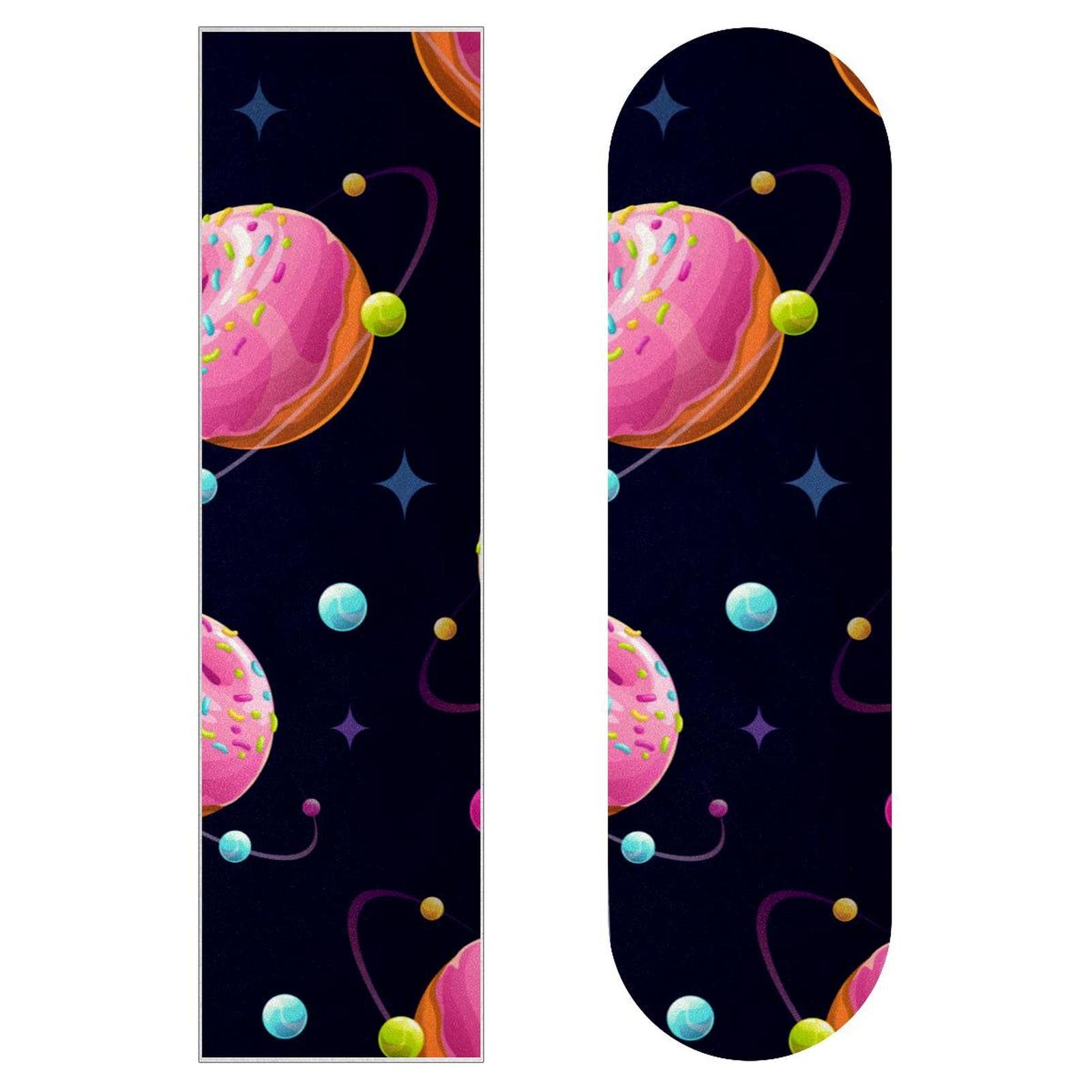 Space Donut Planet Universe 2 Stück Skateboard-Griptape Bogen Schleifpapier Longboard Aufkleber Roller Deck Sandpapier