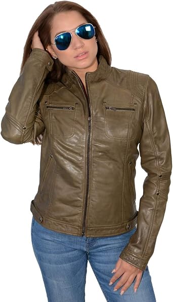 Milwaukee Leather SFL2800 Womens Racer Black Stand Up Collar Motorcycle Fashion Leather Jacket