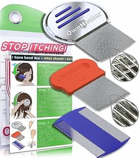 OWNHEALER Professional Lice Comb | Premium Design for Family Hair Types, Head Lice, Nit & Dandruff Removal | Peigne à poux | 3 Combs with Instruction Card