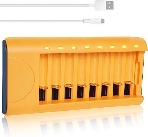 Cargador de batería AA AAA de 8 bahías, cargador de batería inteligente USB AA para baterías recargables AA AAA NiMH NiCD 1.2V (sin batería)