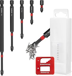 Impact Ready Magnetic Phillips Bits 2 S2 Steel Phillips Head Drill Tip Ph2 1/4 Hex Shank Cross CNC Anti Slip Screwdriver Bits Set with Magnetizer Case for Impact Driver Power Screwdriver