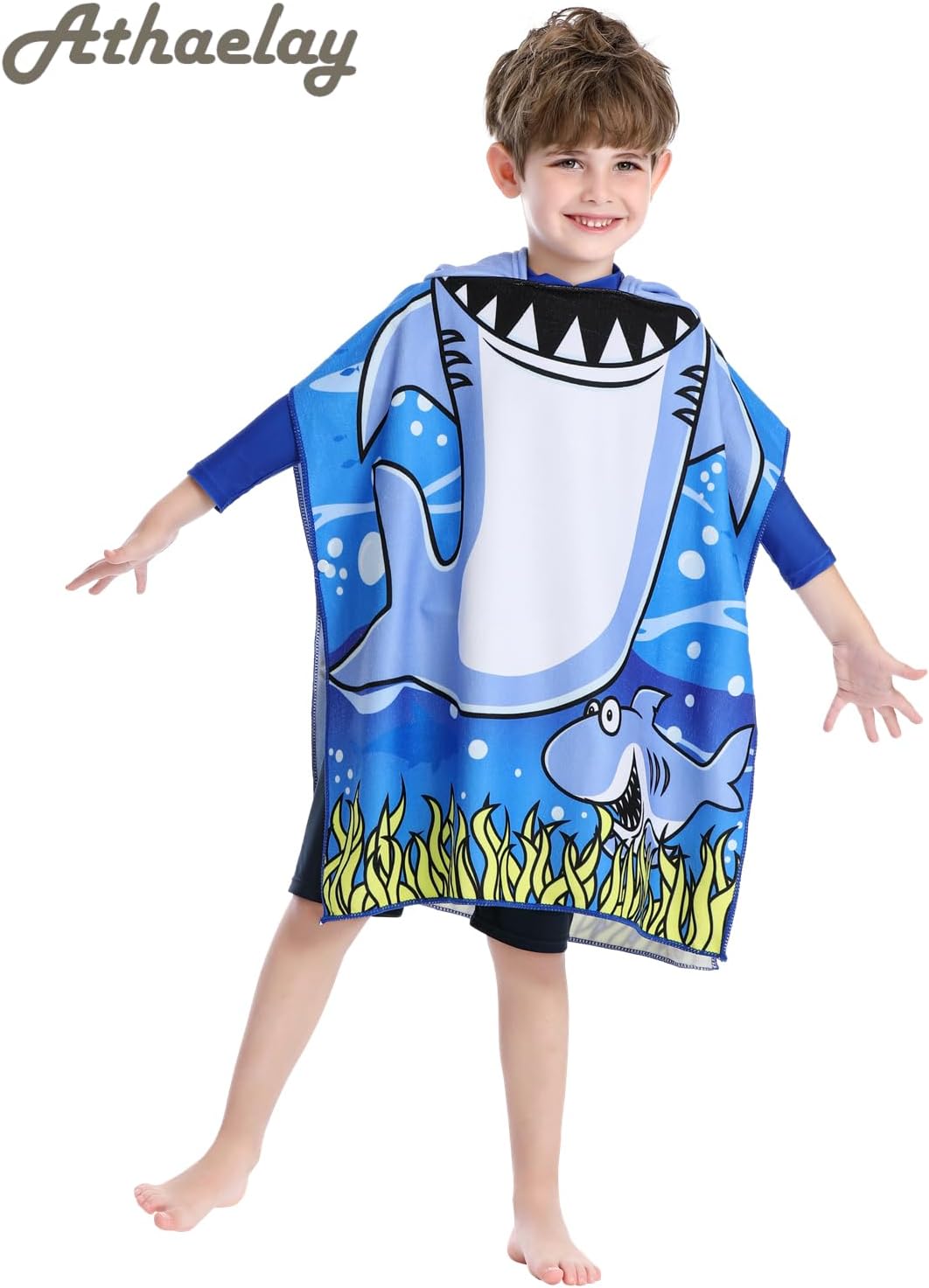 Kids Beach Towel for Boys Girls, Shark Hooded Bath Towel Wrap image 3