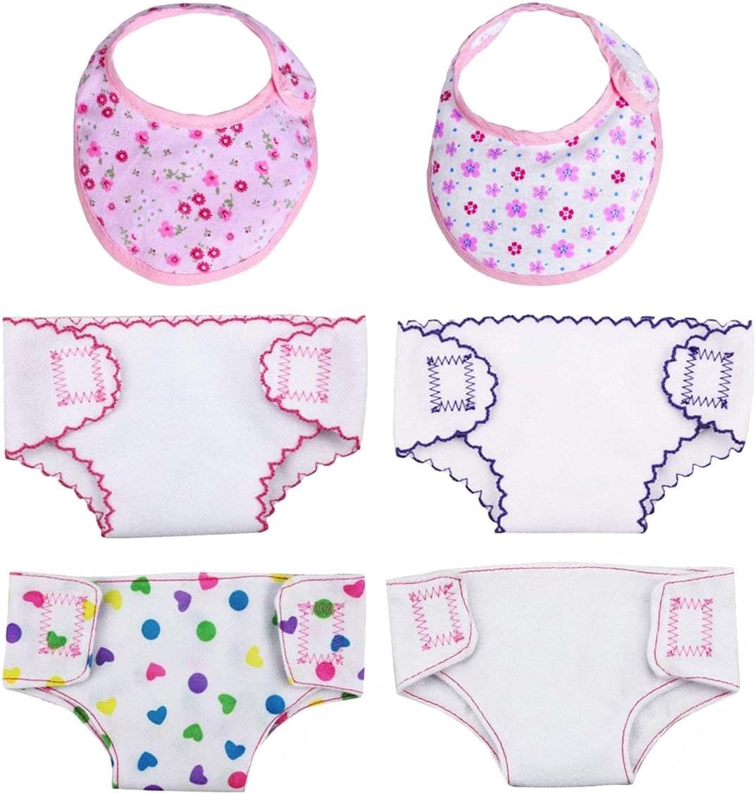 DC-BEAUTIFUL 4 Pcs Diapers, Underwear and 2 Pcs Bibs for 14-18 Inch Baby Dolls, Suitable for Infant Baby Girls Boys