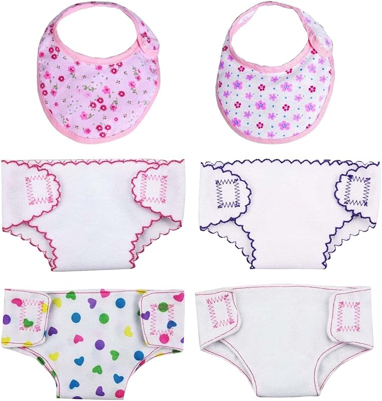 DC-BEAUTIFUL 4 Pcs Diapers, Underwear and 2 Pcs Bibs for 14-18 Inch Baby Dolls, Suitable for Infant Baby Girls Boys