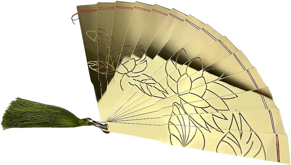 Acrylic Golden Carving Lotus Folding Fan Costume Props Accessory for Douma Cosplay