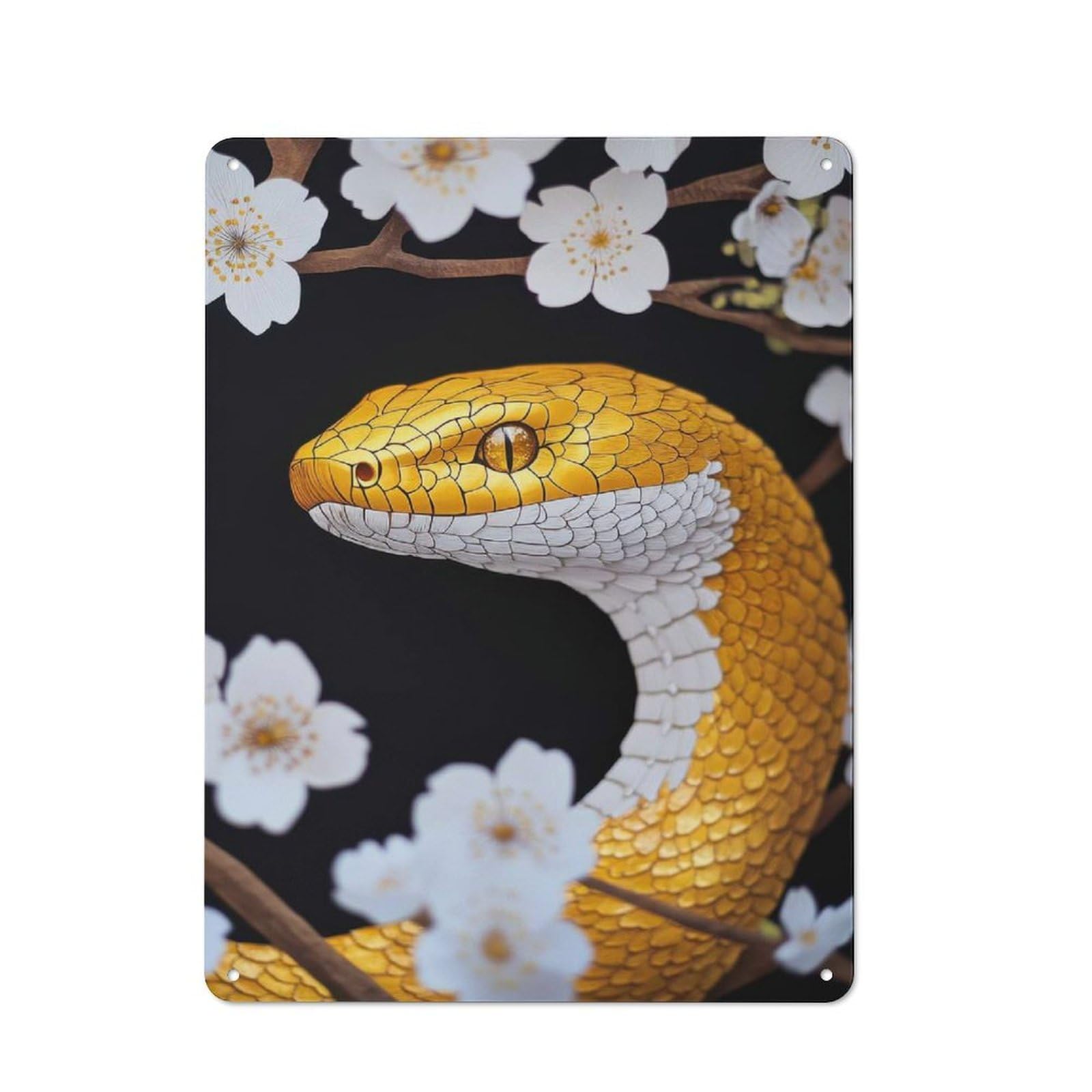 Junmoney Golden Snake With Cherry Blossoms Vintage Tin Sign 40X30cm For Garden Room Or Summerhouse, A Housewarming Gift For Outdoor-Room Decor Collectors