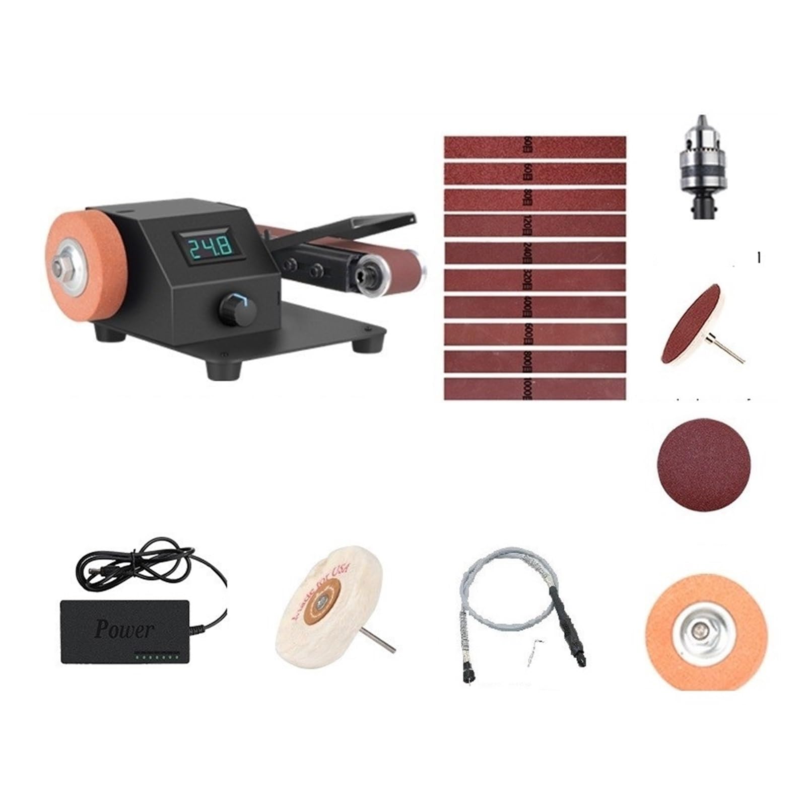 Lijadora, Lijadora de banda eléctrica multifuncional, máquina pulidora, afilador de cuchillos, lijadora pulidora for carpintería DIY(250W)