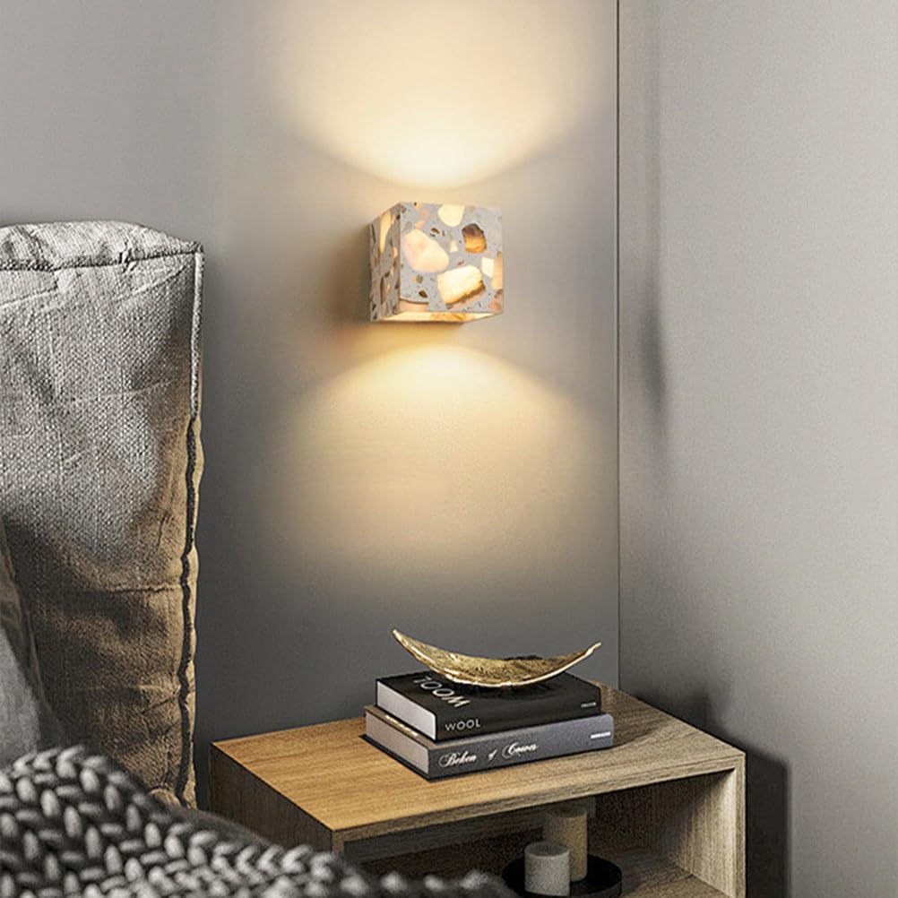 Applique da parete LED interno 5W, lampada da parete quadrata in travertino giallo, 3000K/4000K/6000K, Up Down Luce, lampada retrò in pietra decorativa per Salotto, corridoio, camera da letto, letto