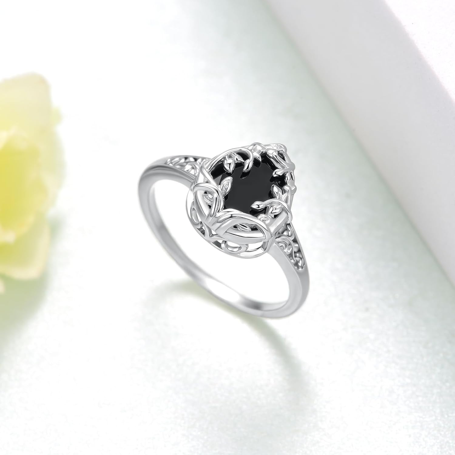 Black Tourmaline Ring 925 Sterling Silver Vintage Black Ring Spiritual Protection Gifts for Women - Image 3