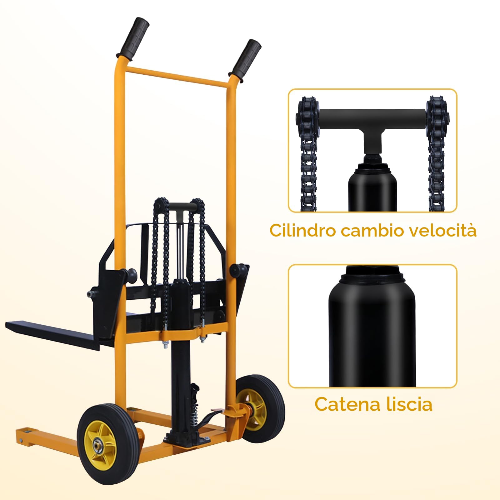 Transpallet manuale, Materiale carrello, tavolo sollevatore, elevatore manuale, sollevatore a forcella con gambe fisse e forchette regolabili, capacità 200 kg, altezza di sollevamento 90 cm