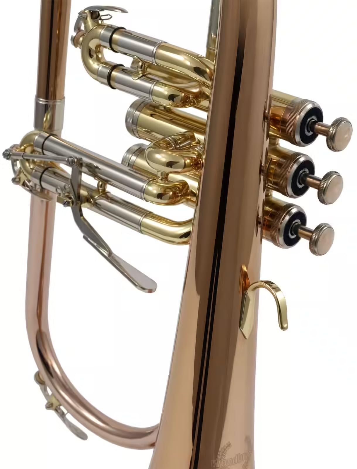 Woodbrass WFH400 - Bugle Si♭ - Instrument à Vent Débutant Prêt à Jouer, Trigger 3e Coulisse, Pavillon Cuivre Rose, Étui Sac à Dos & Embouchure Inclus