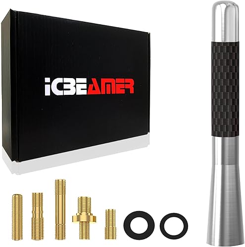 Miniatura 58 de ICBEAMER - Antena corta de radio de automóvil de 3 pulgadas, de fibra de carbono y aluminio, negro mate, ajuste universal, radio AM/FM, bobina