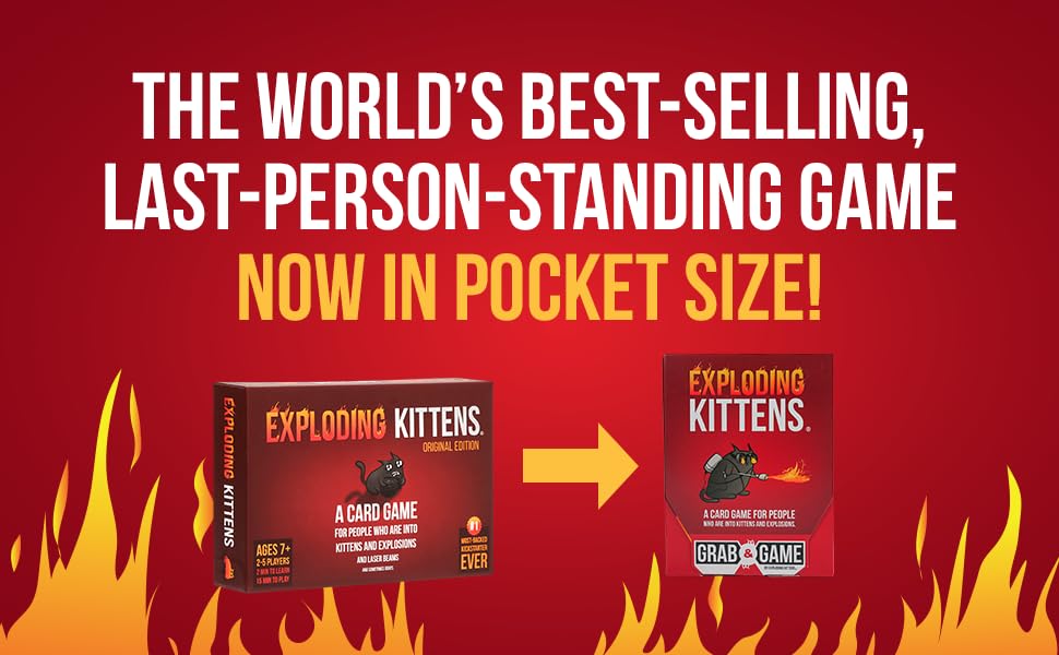 Image of Exploding Kittens Grab and Game, 2-4 Players, Ages 7+, Pocket Version | Pocket-sized Exploding Kittens! Quick to learn, travel-friendly, and great for road trips, parties, and gifting.