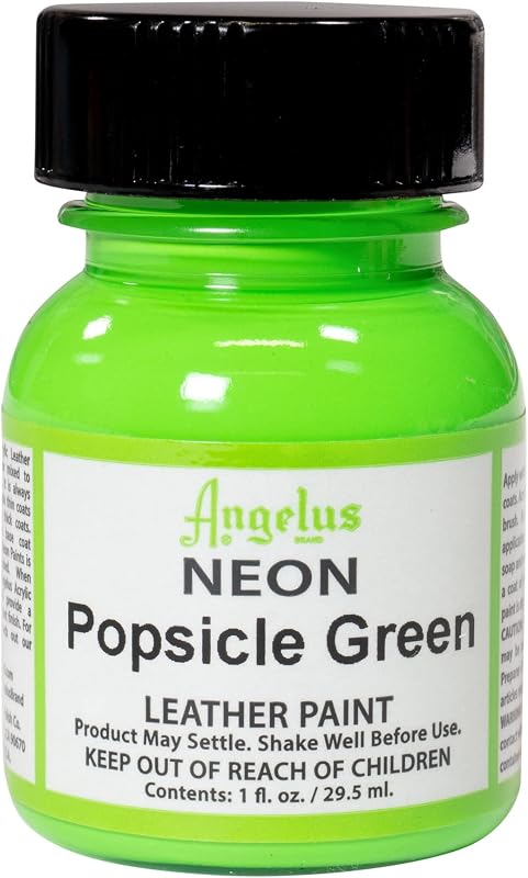 Tinta Neon Acrílica para Couro Angelus Popsicle Green, Acabamento Fosco, Frasco de 30 mL