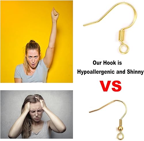 Miniatura 4 de Ganchos de oro para aretes, 80 piezas/40 pares, cables de oreja, 240 piezas hipoalergénicas de joyería con anillos de salto y tapones de silicona